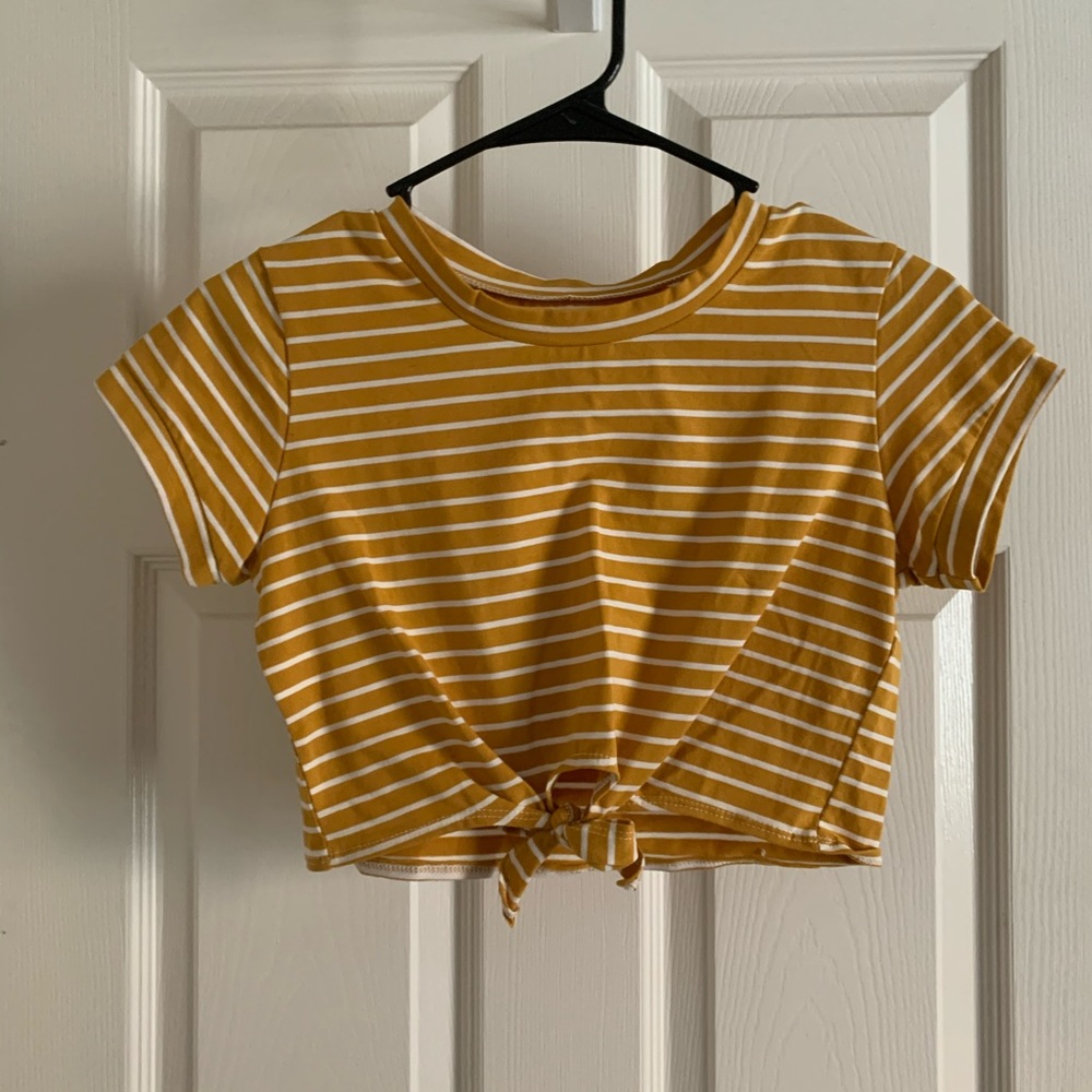 stripe mustard crop top size S
